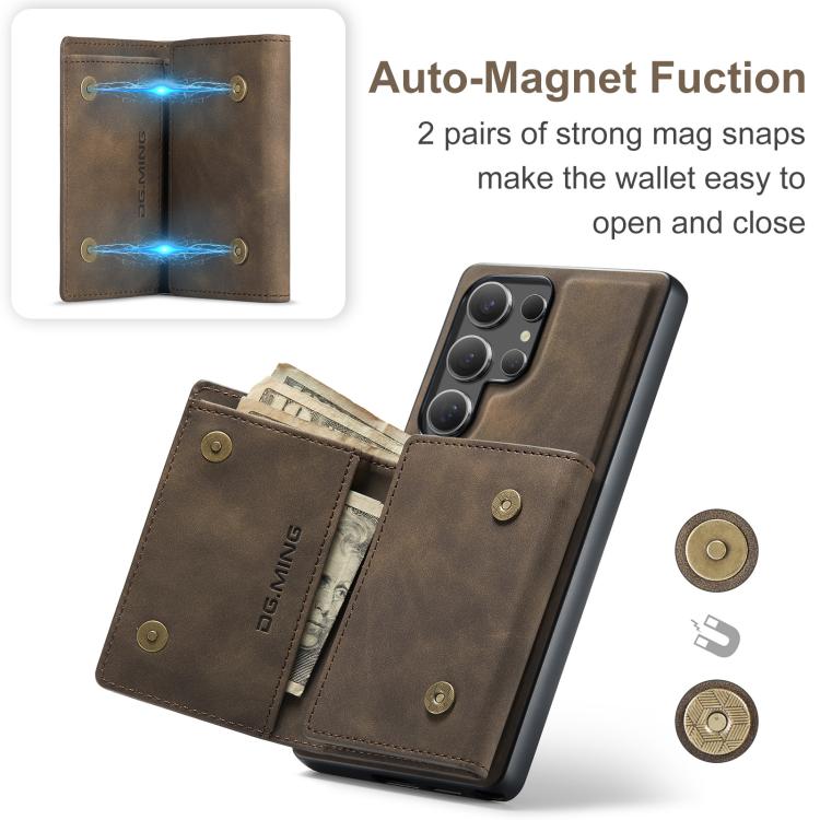 For Samsung Galaxy S25 Ultra 5G DG.MING M1 Series 3-Fold Multi Card Wallet + Magnetic Phone Case(Coffee) - Galaxy S25 Ultra 5G Cases by DG.MING | Online Shopping UK | buy2fix