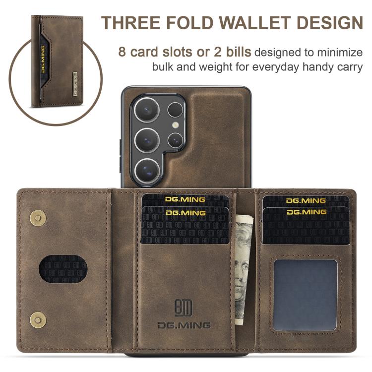 For Samsung Galaxy S25 Ultra 5G DG.MING M2 Series 3-Fold Multi Card Bag + Magnetic Phone Case(Coffee) - Galaxy S25 Ultra 5G Cases by DG.MING | Online Shopping UK | buy2fix