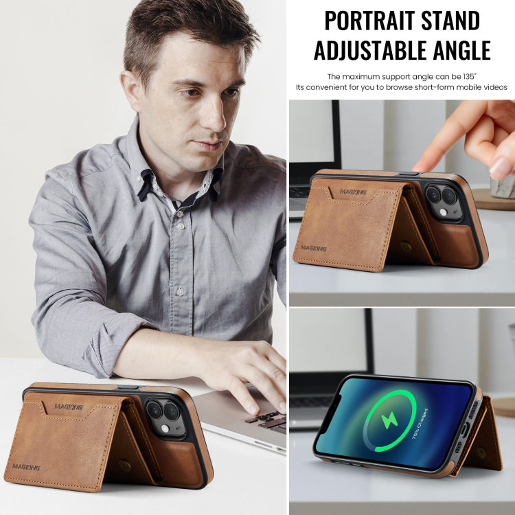 For iPhone 12 / 12 Pro MAGKING K2 Series MagSafe RFID Card Bag Detachable Phone Case(Brown) - iPhone 12 / 12 Pro Cases by MAGKING | Online Shopping UK | buy2fix