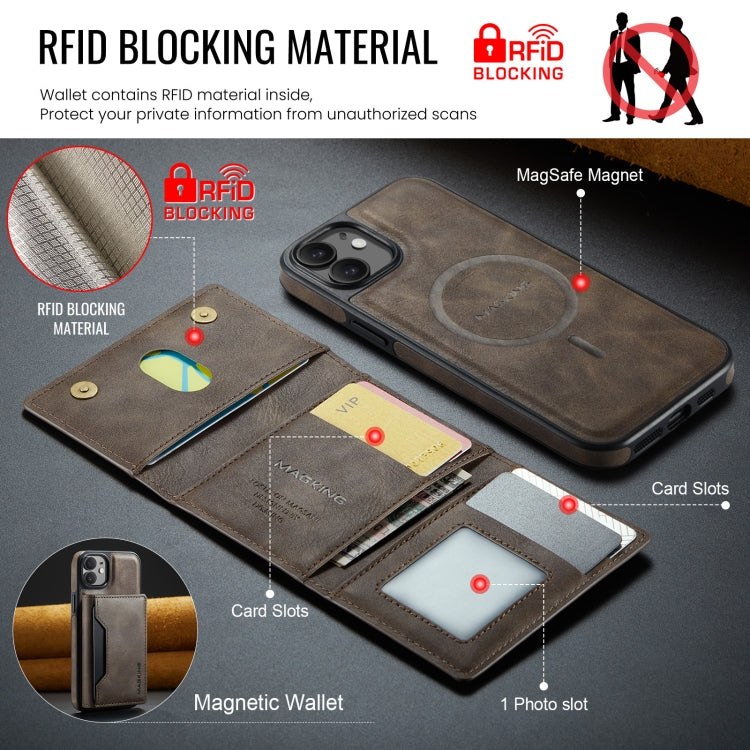 For iPhone 12 / 12 Pro MAGKING K2 Series MagSafe RFID Card Bag Detachable Phone Case(Coffee) - iPhone 12 / 12 Pro Cases by MAGKING | Online Shopping UK | buy2fix