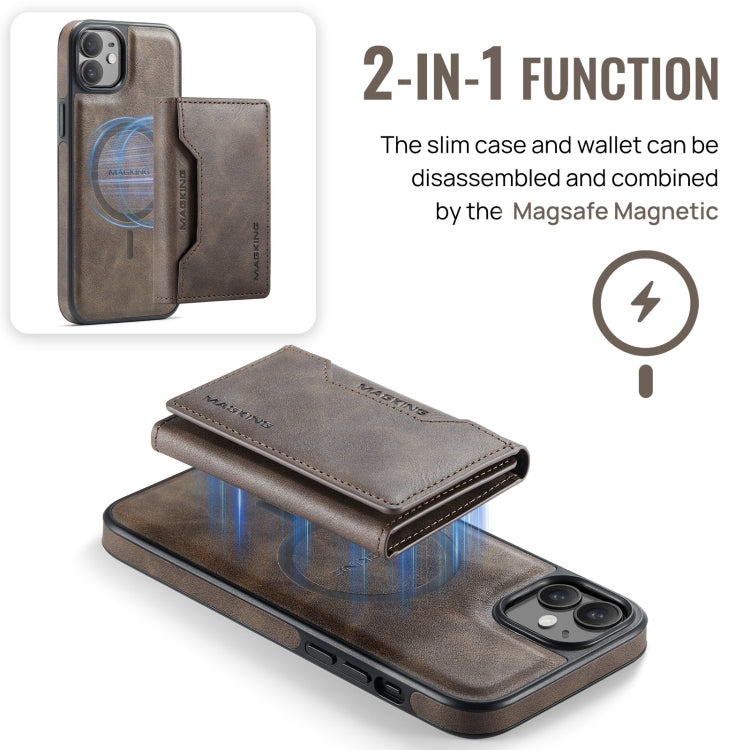 For iPhone 12 / 12 Pro MAGKING K2 Series MagSafe RFID Card Bag Detachable Phone Case(Coffee) - iPhone 12 / 12 Pro Cases by MAGKING | Online Shopping UK | buy2fix