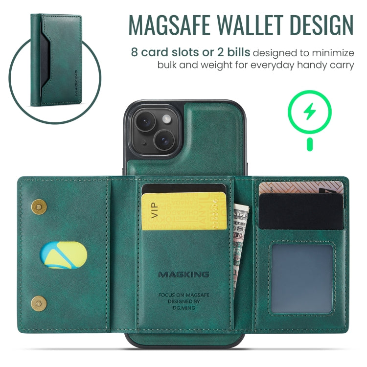 For iPhone 13 MAGKING K2 Series MagSafe RFID Card Bag Detachable Phone Case(Green) - iPhone 13 Cases by MAGKING | Online Shopping UK | buy2fix