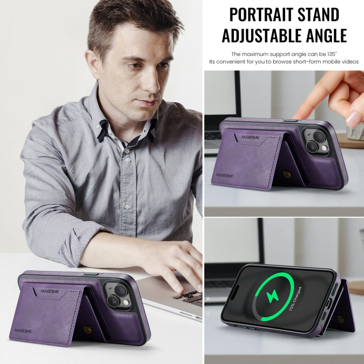 For iPhone 13 MAGKING K2 Series MagSafe RFID Card Bag Detachable Phone Case(Purple) - iPhone 13 Cases by MAGKING | Online Shopping UK | buy2fix