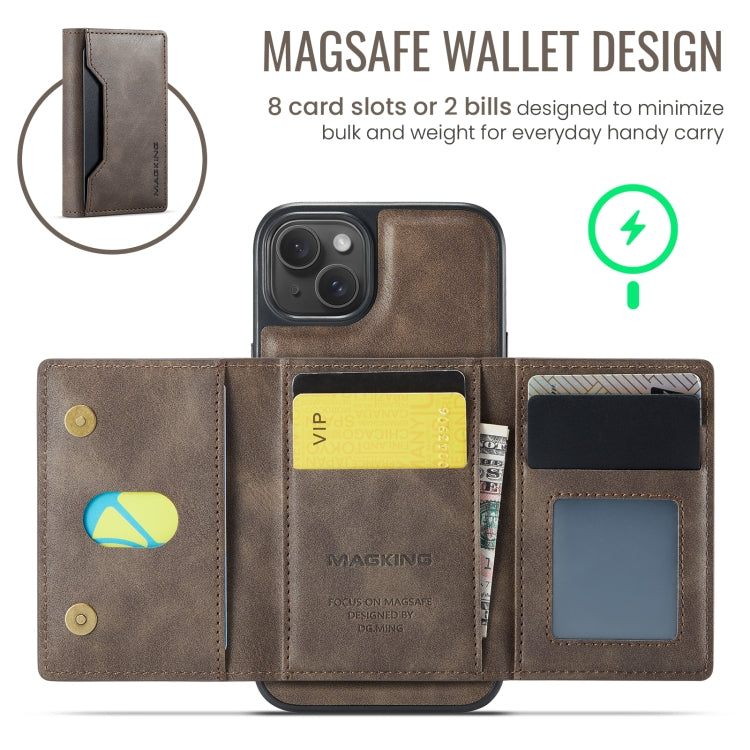For iPhone 14 MAGKING K2 Series MagSafe RFID Card Bag Detachable Phone Case(Coffee) - iPhone 14 Cases by MAGKING | Online Shopping UK | buy2fix