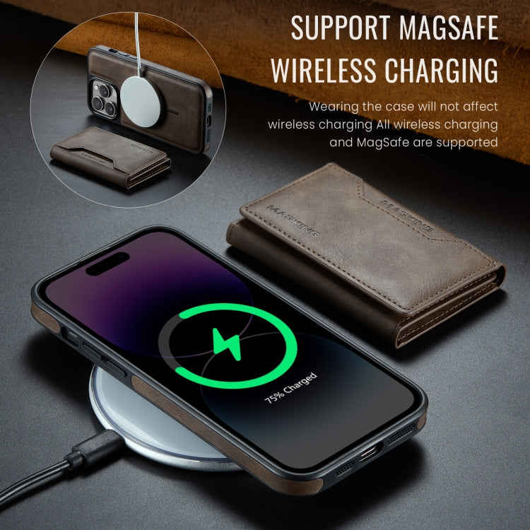 For iPhone 14 Pro MAGKING K2 Series MagSafe RFID Card Bag Detachable Phone Case(Coffee) - iPhone 14 Pro Cases by MAGKING | Online Shopping UK | buy2fix