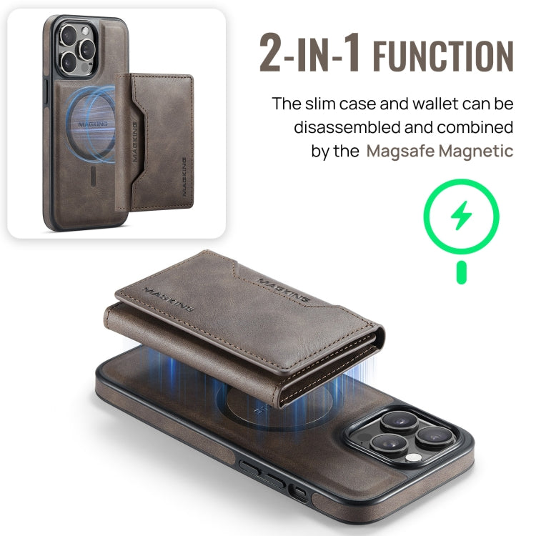 For iPhone 14 Pro Max MAGKING K2 Series MagSafe RFID Card Bag Detachable Phone Case(Coffee) - iPhone 14 Pro Max Cases by MAGKING | Online Shopping UK | buy2fix