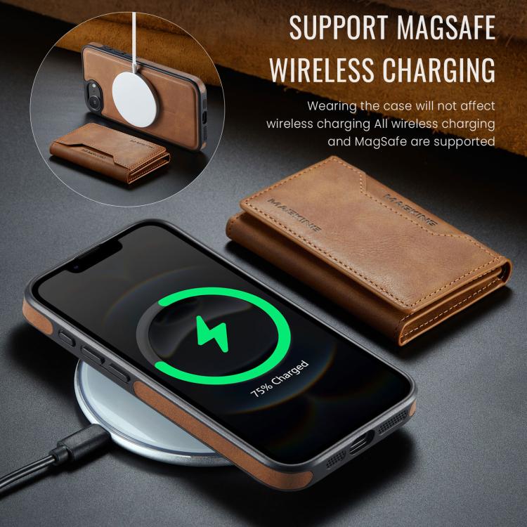 For iPhone 16e MAGKING K2 Series MagSafe RFID Card Bag Detachable Phone Case(Brown) - iPhone 16e Cases by MAGKING | Online Shopping UK | buy2fix