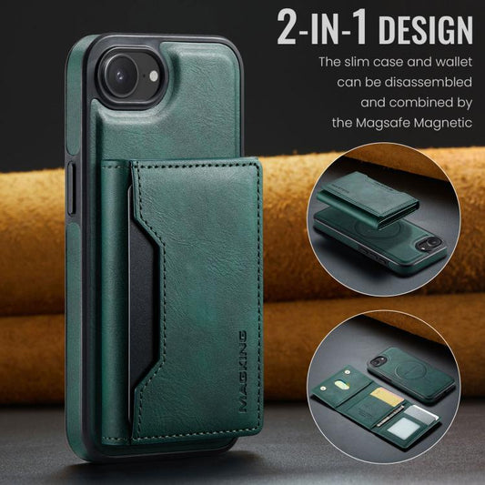For iPhone 16e MAGKING K2 Series MagSafe RFID Card Bag Detachable Phone Case(Green) - iPhone 16e Cases by MAGKING | Online Shopping UK | buy2fix