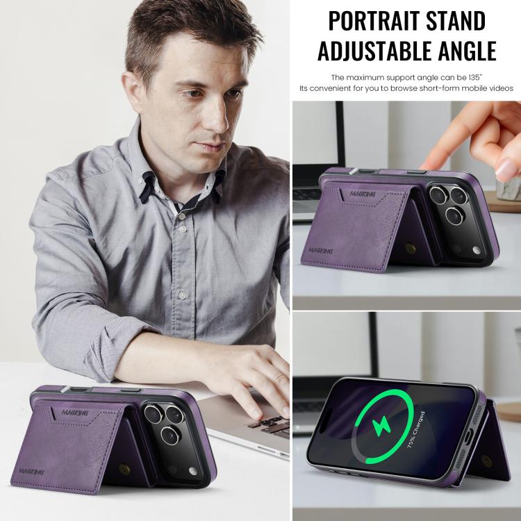For iPhone 17 Pro Max MAGKING K2 Series MagSafe RFID Card Bag Detachable Phone Case(Purple) - iPhone 17 Pro Max Cases by MAGKING | Online Shopping UK | buy2fix