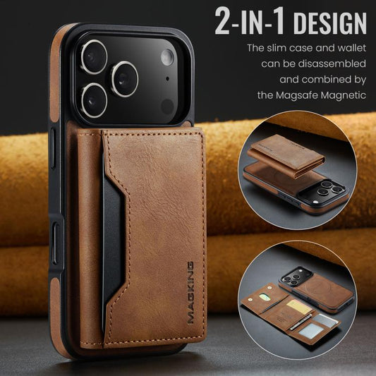 For iPhone 17 Pro MAGKING K2 Series MagSafe RFID Card Bag Detachable Phone Case(Brown) - iPhone 17 Pro Cases by MAGKING | Online Shopping UK | buy2fix