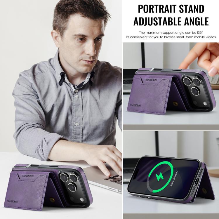 For iPhone 17 Pro MAGKING K2 Series MagSafe RFID Card Bag Detachable Phone Case(Purple) - iPhone 17 Pro Cases by MAGKING | Online Shopping UK | buy2fix
