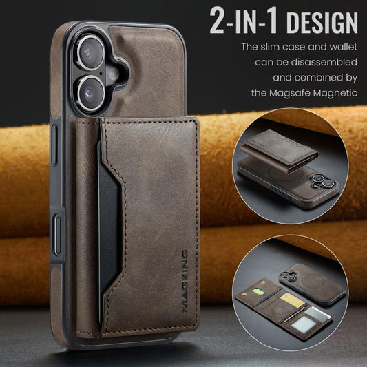 For iPhone 17 MAGKING K2 Series MagSafe RFID Card Bag Detachable Phone Case(Coffee) - iPhone 17 Cases by MAGKING | Online Shopping UK | buy2fix
