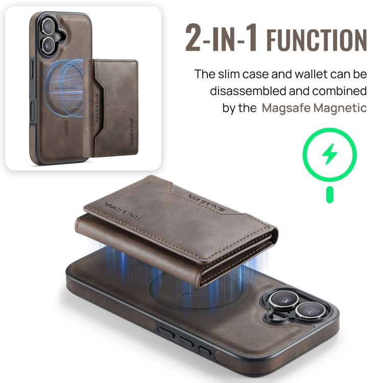 For iPhone 17 MAGKING K2 Series MagSafe RFID Card Bag Detachable Phone Case(Coffee) - iPhone 17 Cases by MAGKING | Online Shopping UK | buy2fix