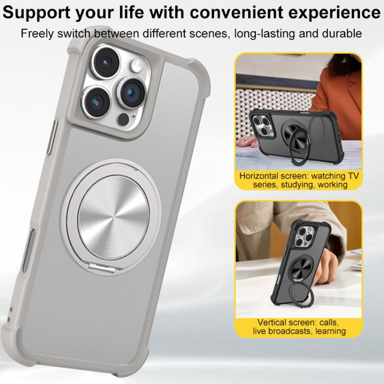 For iPhone 16 Plus CD Texture 360 Degree Rotating Holder MagSafe Phone Case(Grey) - iPhone 16 Plus Cases by buy2fix | Online Shopping UK | buy2fix