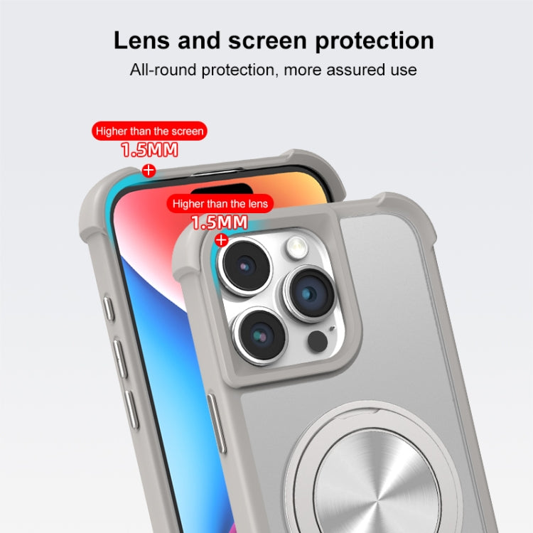 For iPhone 16 Plus CD Texture 360 Degree Rotating Holder MagSafe Phone Case(Grey) - iPhone 16 Plus Cases by buy2fix | Online Shopping UK | buy2fix