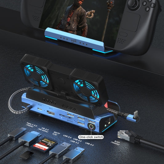 YCE-V279A 9 in 1 USB-C Gaming Dock Station with Detachable Fan(Blue Black) by buy2fix