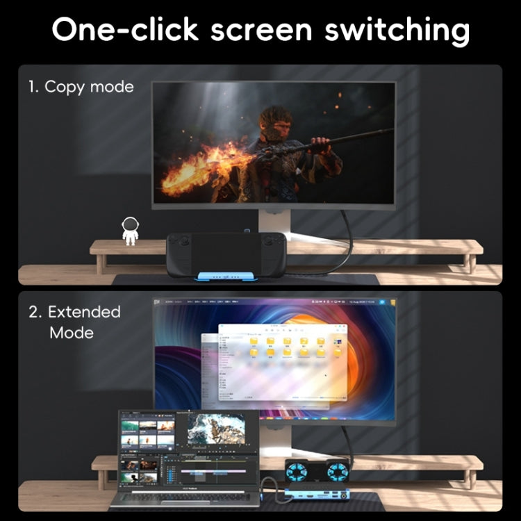 YCE-V279A 9 in 1 USB-C Gaming Dock Station with Detachable Fan(Blue Black) by buy2fix