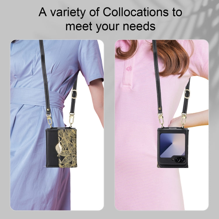 For Samsung Galaxy Z Flip6 / Flip7 FE POLA Multi-Card Slots Leaf Pattern Phone Case(Black) - Galaxy Z Flip6 5G Cases by POLA | Online Shopping UK | buy2fix