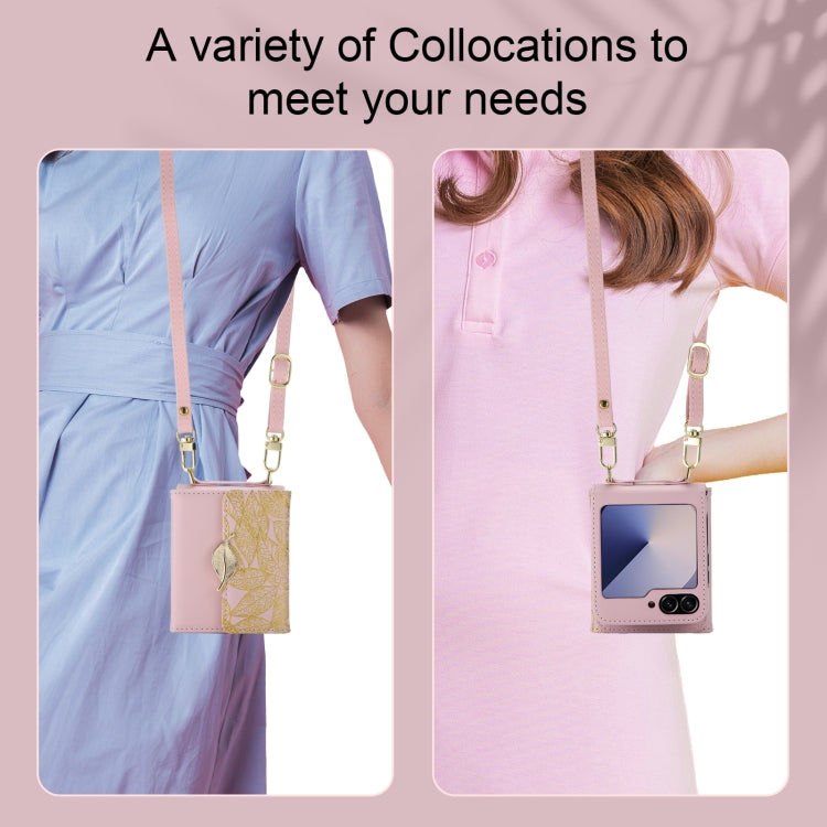 For Samsung Galaxy Z Flip6 / Flip7 FE POLA Multi-Card Slots Leaf Pattern Phone Case(Pink) - Galaxy Z Flip6 5G Cases by POLA | Online Shopping UK | buy2fix