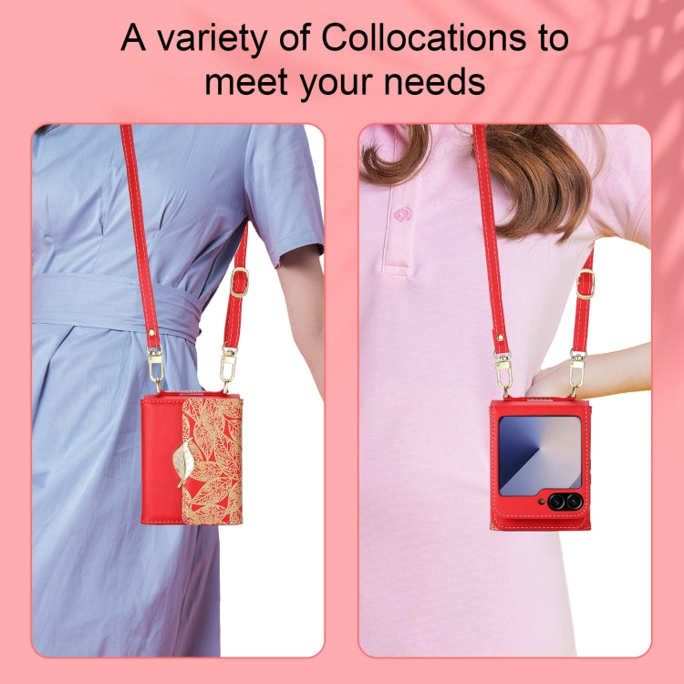 For Samsung Galaxy Z Flip6 / Flip7 FE POLA Multi-Card Slots Leaf Pattern Phone Case(Red) - Galaxy Z Flip6 5G Cases by POLA | Online Shopping UK | buy2fix