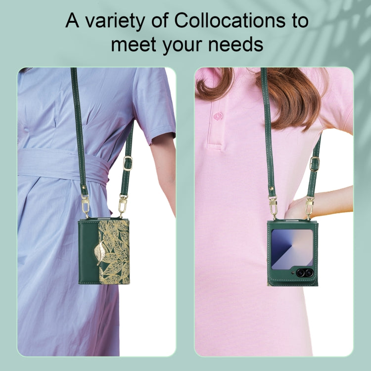 For Samsung Galaxy Z Flip6 / Flip7 FE POLA Multi-Card Slots Leaf Pattern Phone Case(Green) - Galaxy Z Flip6 5G Cases by POLA | Online Shopping UK | buy2fix