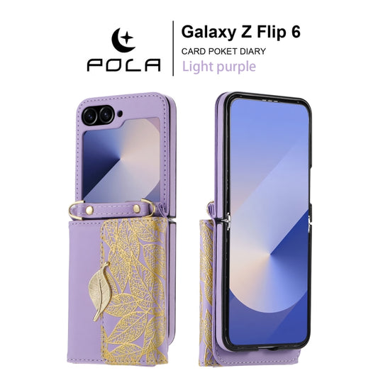 For Samsung Galaxy Z Flip6 / Flip7 FE POLA Multi-Card Slots Leaf Pattern Phone Case(Purple) - Galaxy Z Flip6 5G Cases by POLA | Online Shopping UK | buy2fix