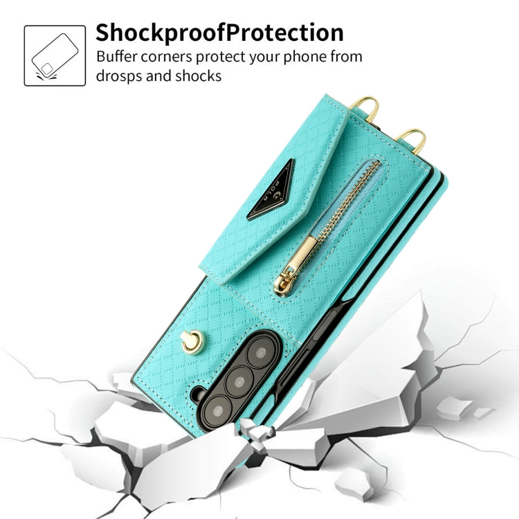 For Samsung Galaxy Z Fold6 POLA Grid Texture Multi-Card Slots Zipper Wallet Phone Case(Blue) - Galaxy Z Fold6 5G Cases by POLA | Online Shopping UK | buy2fix