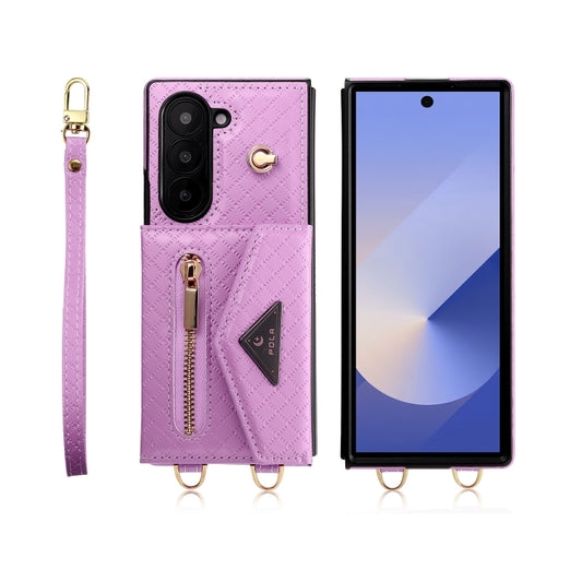 For Samsung Galaxy Z Fold6 POLA Grid Texture Multi-Card Slots Zipper Wallet Phone Case(Purple) - Galaxy Z Fold6 5G Cases by POLA | Online Shopping UK | buy2fix