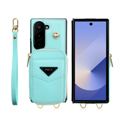 For Samsung Galaxy Z Fold6 POLA Multi-Card Slots Zipper Wallet Phone Case(Blue) - Galaxy Z Fold6 5G Cases by POLA | Online Shopping UK | buy2fix