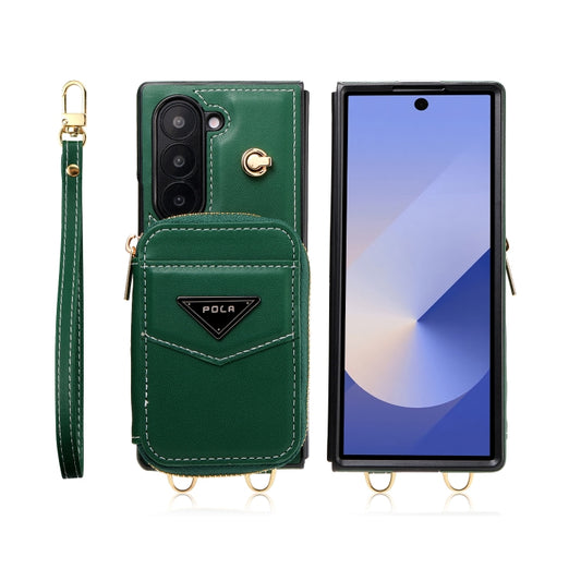 For Samsung Galaxy Z Fold6 POLA Multi-Card Slots Zipper Wallet Phone Case(Green) - Galaxy Z Fold6 5G Cases by POLA | Online Shopping UK | buy2fix