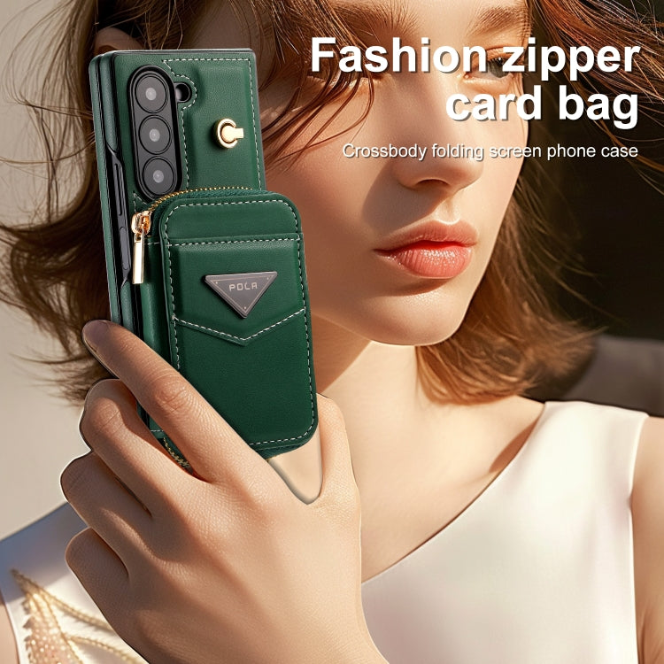 For Samsung Galaxy Z Fold6 POLA Multi-Card Slots Zipper Wallet Phone Case(Green) - Galaxy Z Fold6 5G Cases by POLA | Online Shopping UK | buy2fix
