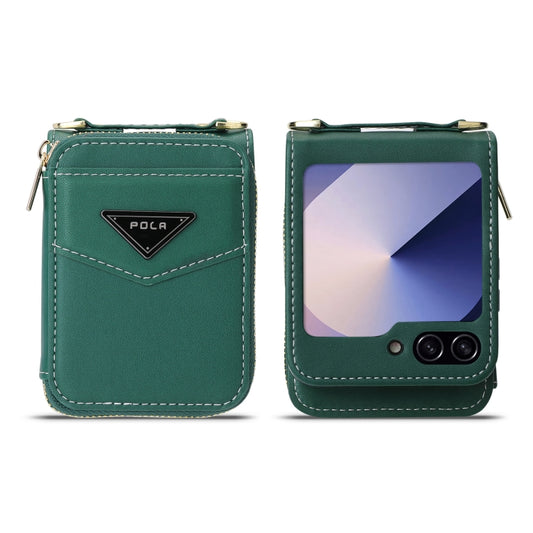 For Samsung Galaxy Z Flip6 / Flip7 FE POLA Multi-Card Slots Zipper Wallet Phone Case(Green) - Galaxy Z Flip6 5G Cases by POLA | Online Shopping UK | buy2fix