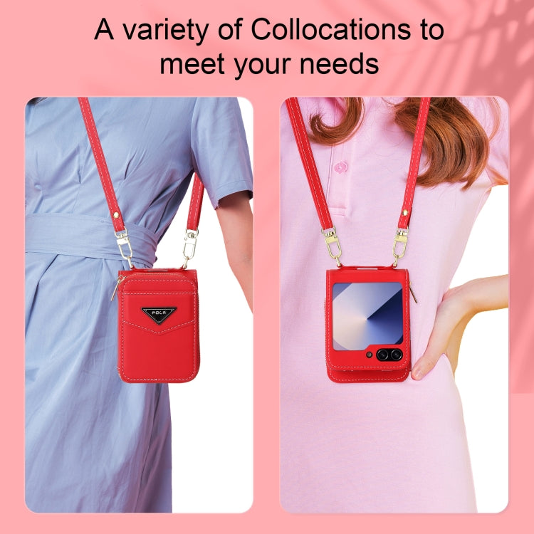 For Samsung Galaxy Z Flip6 / Flip7 FE POLA Multi-Card Slots Zipper Wallet Phone Case(Red) - Galaxy Z Flip6 5G Cases by POLA | Online Shopping UK | buy2fix