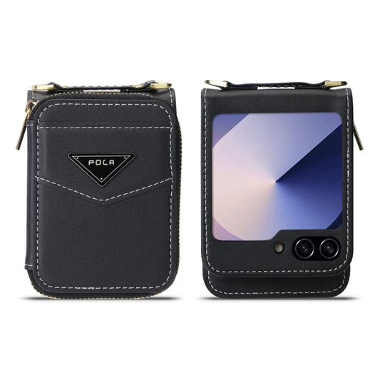 For Samsung Galaxy Z Flip6 / Flip7 FE POLA Multi-Card Slots Zipper Wallet Phone Case(Black) - Galaxy Z Flip6 5G Cases by POLA | Online Shopping UK | buy2fix