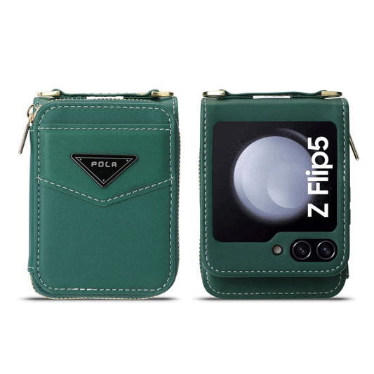 For Samsung Galaxy Z Flip5 POLA Multi-Card Slots Zipper Wallet Phone Case(Green) - Galaxy Z Flip5 Cases by POLA | Online Shopping UK | buy2fix