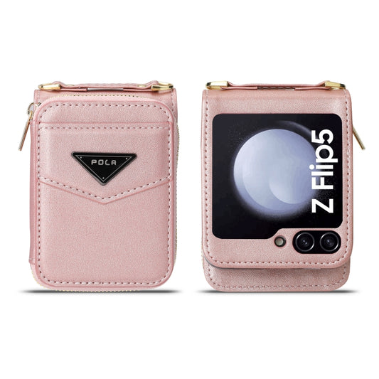 For Samsung Galaxy Z Flip5 POLA Multi-Card Slots Zipper Wallet Phone Case(Pink) - Galaxy Z Flip5 Cases by POLA | Online Shopping UK | buy2fix