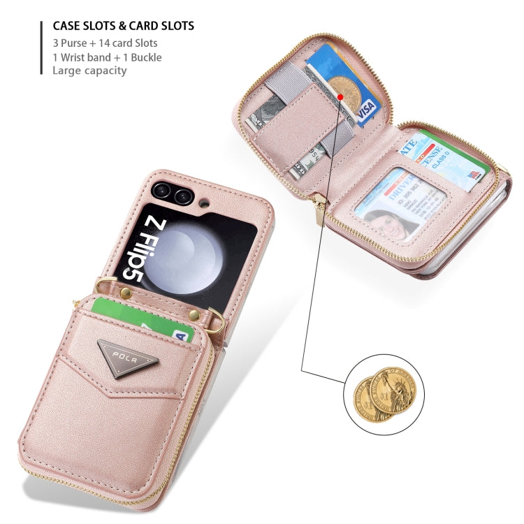 For Samsung Galaxy Z Flip5 POLA Multi-Card Slots Zipper Wallet Phone Case(Pink) - Galaxy Z Flip5 Cases by POLA | Online Shopping UK | buy2fix