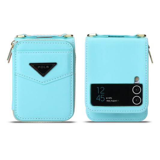 For Samsung Galaxy Z Flip3 5G POLA Multi-Card Slots Zipper Wallet Phone Case(Blue) - Galaxy Phone Cases by POLA | Online Shopping UK | buy2fix