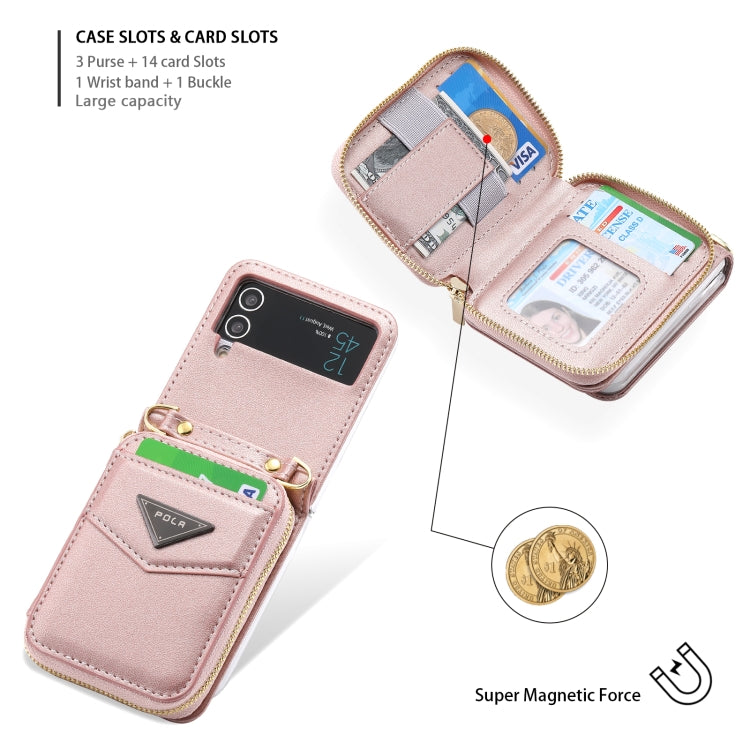 For Samsung Galaxy Z Flip3 5G POLA Multi-Card Slots Zipper Wallet Phone Case(Pink) - Galaxy Phone Cases by POLA | Online Shopping UK | buy2fix