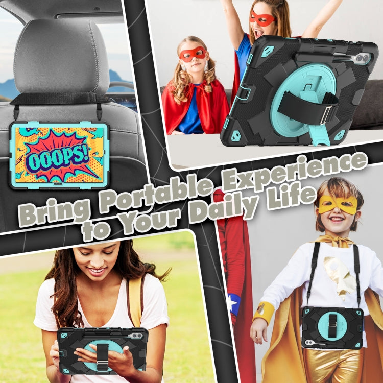 For Samsung Galaxy Tab S10+ / S9+ / S9 FE+ Spider Hand Grip Turntable Stand Tablet Case(Black Light Blue) by buy2fix