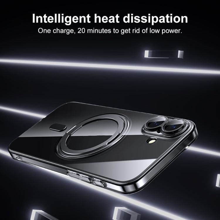 For iPhone 16 Plus Plating PC 360 Ring Holder Magsafe Phone Case(Clear Black) - iPhone 16 Plus Cases by buy2fix | Online Shopping UK | buy2fix