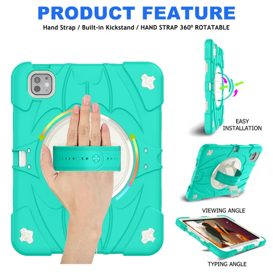 For iPad Pro 11 2025 / 2024 Bat Hand Grip Turntable Stand Tablet Case(Mint Green White) by buy2fix