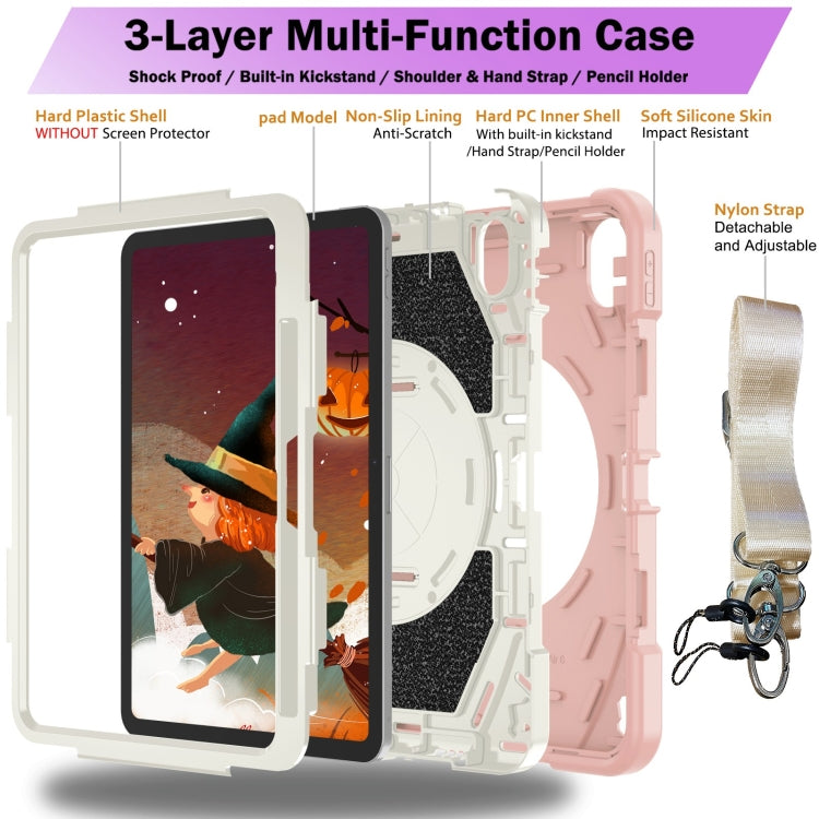 For iPad 2025 / 2022 Bat Hand Grip Turntable Stand Tablet Case(Pink White) - iPad 2025 / 2022 Cases by buy2fix | Online Shopping UK | buy2fix