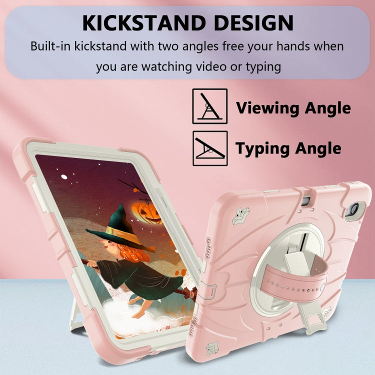 For iPad 2025 / 2022 Bat Hand Grip Turntable Stand Tablet Case(Pink White) - iPad 2025 / 2022 Cases by buy2fix | Online Shopping UK | buy2fix