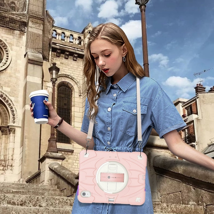 For iPad 2025 / 2022 Bat Hand Grip Turntable Stand Tablet Case(Pink White) - iPad 2025 / 2022 Cases by buy2fix | Online Shopping UK | buy2fix