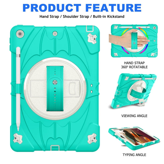 For iPad 10.2 2021 / 2020 / 2019 Bat Hand Grip Turntable Stand Tablet Case(Mint Green White) by buy2fix
