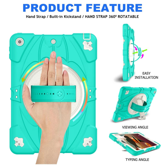 For iPad 9.7 2018 / 2017 / Air 2 Bat Hand Grip Turntable Stand Tablet Case(Mint Green White) by buy2fix