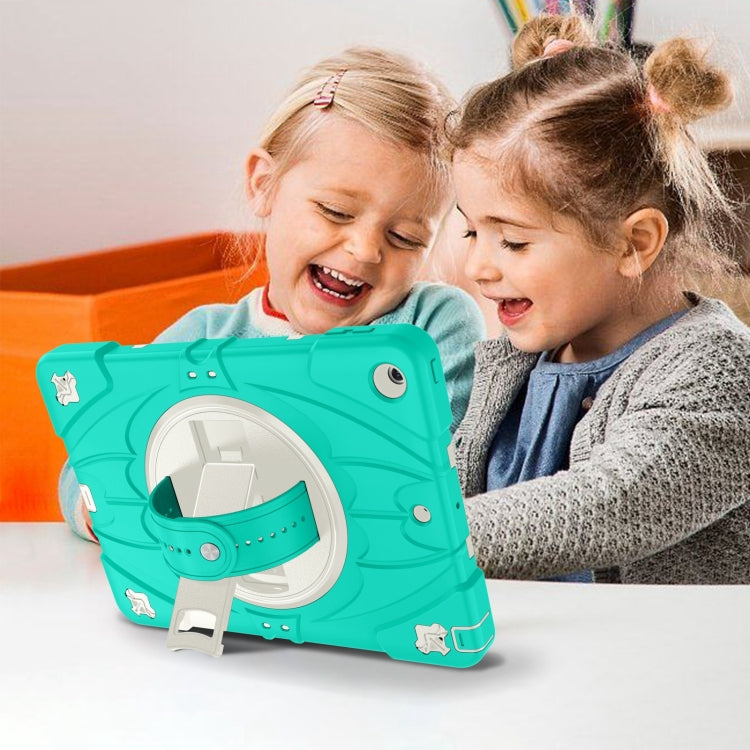 For iPad 9.7 2018 / 2017 / Air 2 Bat Hand Grip Turntable Stand Tablet Case(Mint Green White) by buy2fix