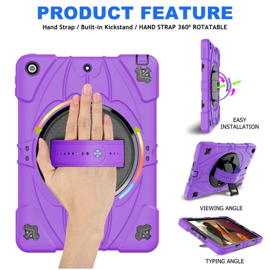 For iPad 9.7 2018 / 2017 / Air 2 Bat Hand Grip Turntable Stand Tablet Case(Purple Black) by buy2fix