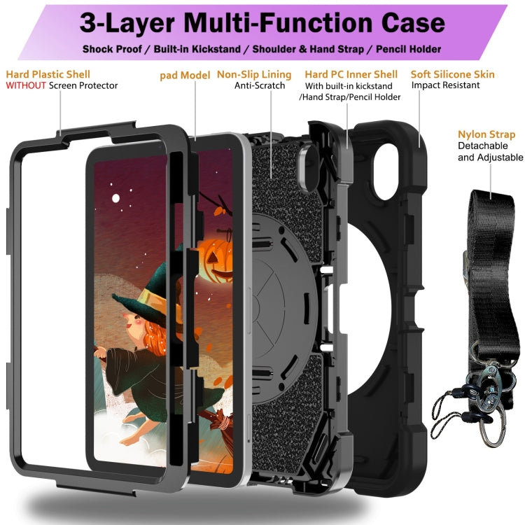 For iPad mini 6 / mini 2024 Bat Hand Grip Turntable Stand Tablet Case(Black) - iPad mini 6 Cases by buy2fix | Online Shopping UK | buy2fix